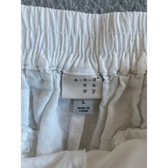 A New Day Pants Large Linen Wrap Cropped Stretch Pull On White Boho Beach L - Picture 10 of 16